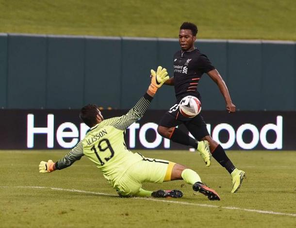 Alisson saves a chipped effort from Sturridge | Photo: liverpoolecho.co.uk