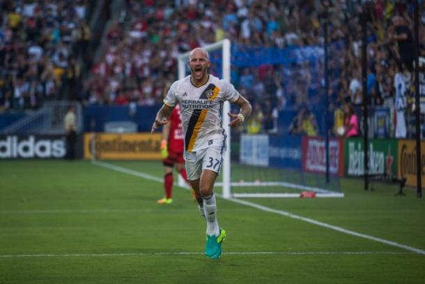 Jelle Van Damme celebrates a goal that was offside. | Photo: Los Angeles Galaxy