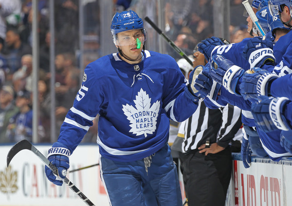 James van Riemsdyk, seen here celebrating one of his 23 goals through 59 games this season, is considered the most likely Leaf to be traded. Photo: Claus Andersen/Getty Images
