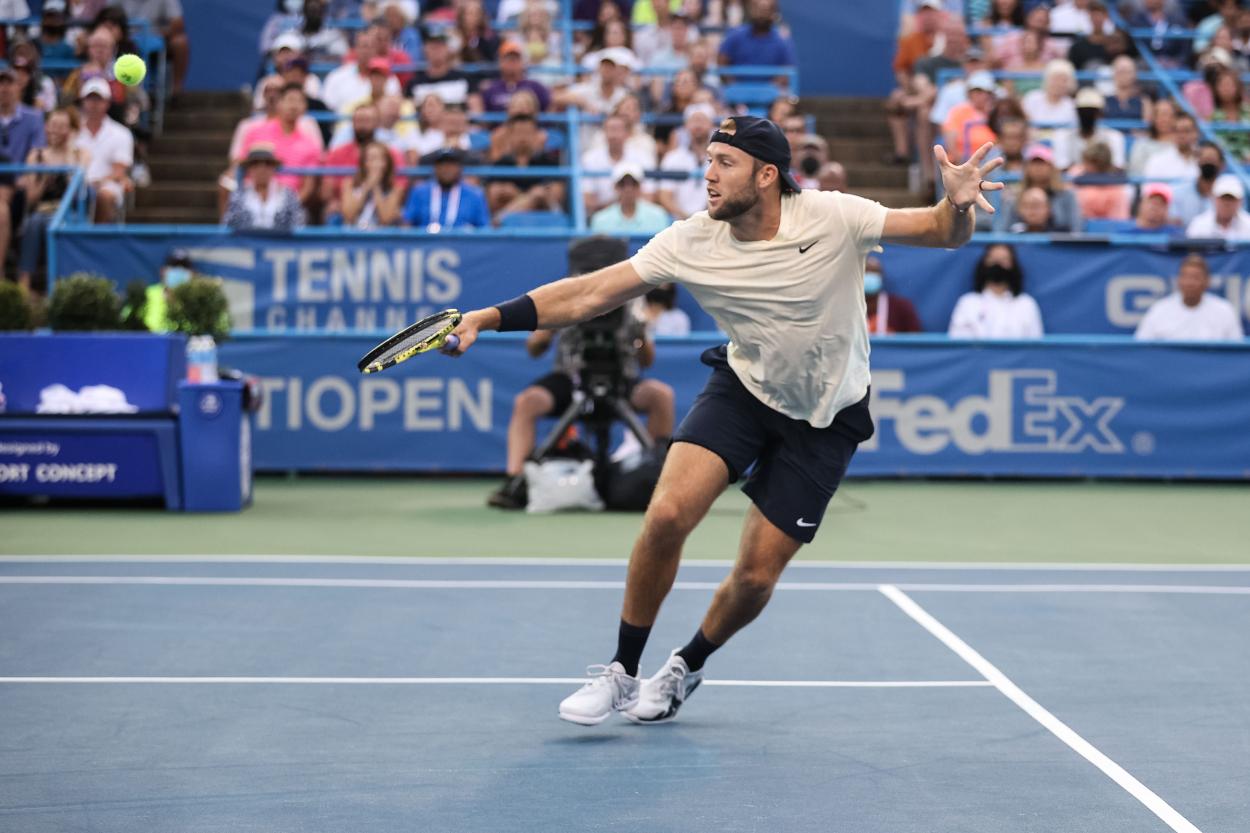 Sock hitting a volley during his match against Nadal (Ryan Loco/Citi Open)