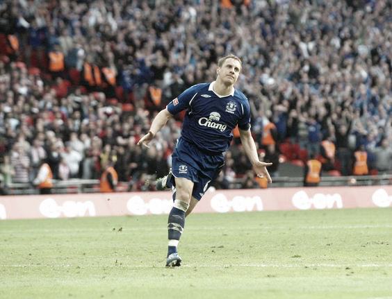 Phil Jagielka sends the Blues into the FA Cup final in 2009. Photo: Pintrest