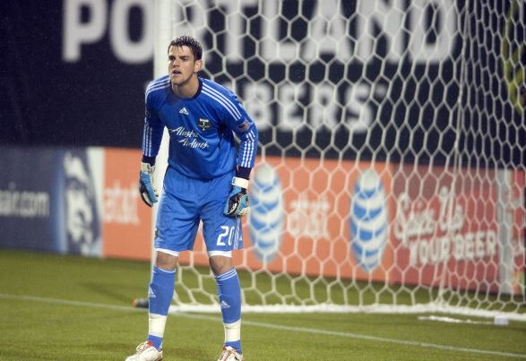 Jake Gleeson #20 of the Portland Timbers watches the action unfold in front of him during the second half of the game against the Chicago Fire at Jeld-Wen Field on April 14, 2011 in Portland, Oregon. The Timbers won the game 4-2. (Photo by Steve Dykes/Getty Images