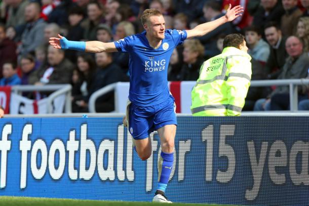 Vardy celebrating - an all too familiar sight this season | Photo: Getty