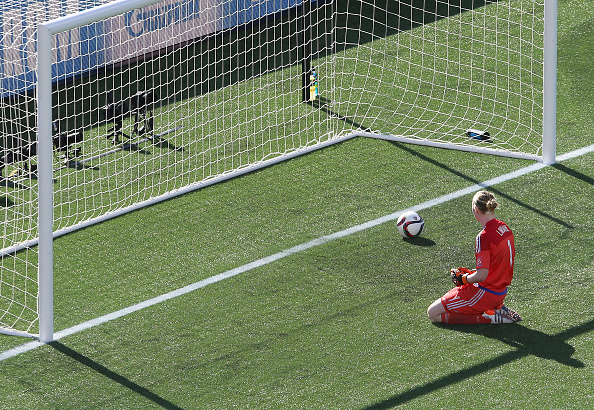 Chelsea and Sweden number one, Hedvig Lindahl looks on after conceding a third goal to Germany at the 2015 World Cup (Credit: Jana Chytilova/Getty)