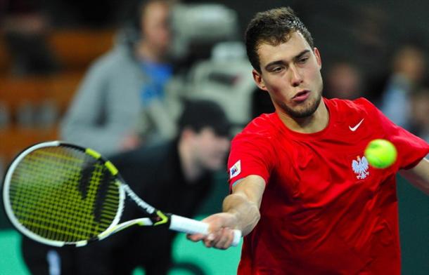 Jerzy Janowicz in Davis Cup play. Photo: Davis Cup