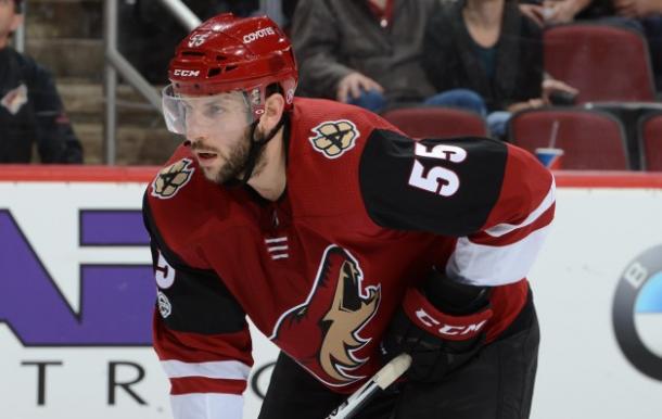 Jason Demers performing for the Arizona Coyotes after the Florida Panthers traded him. | Photo: azrubbber.com