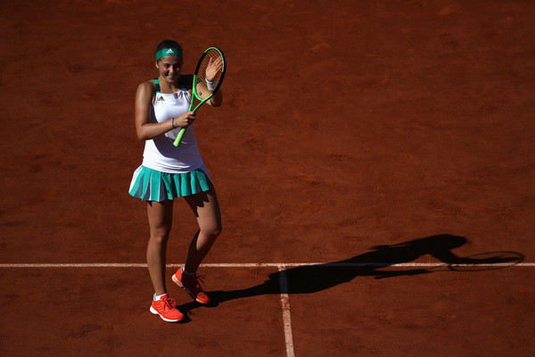 Jelena Ostapenko celebrates reaching the final at the French Open, defeating Bacsinszky in the semifinals | Photo: Julian Finney/Getty Images Europe