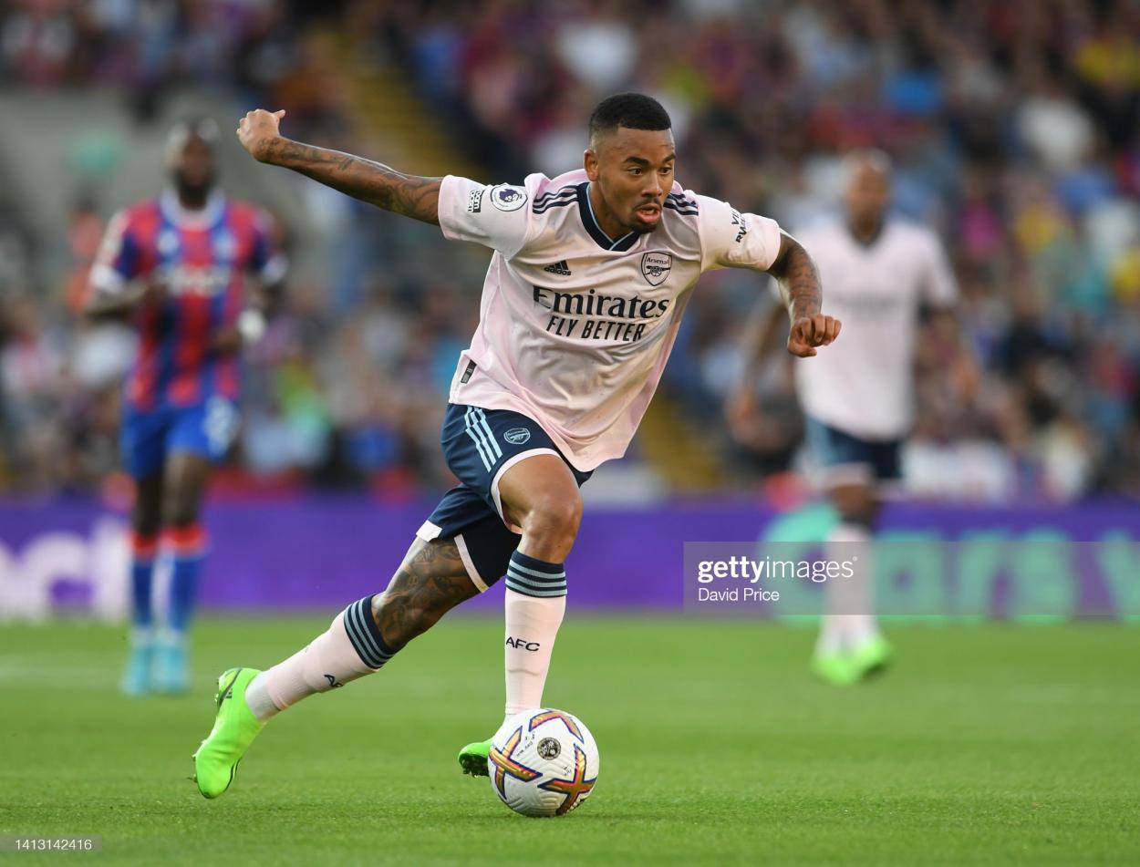 LONDON, ENGLAND - AUGUST 05: Gabriel Jesus of Arsenal during the Premier League match between Crystal Palace and Arsenal FC at Selhurst Park on August 05, 2022 in London, England. (Photo by David Price/Arsenal FC via Getty Images)