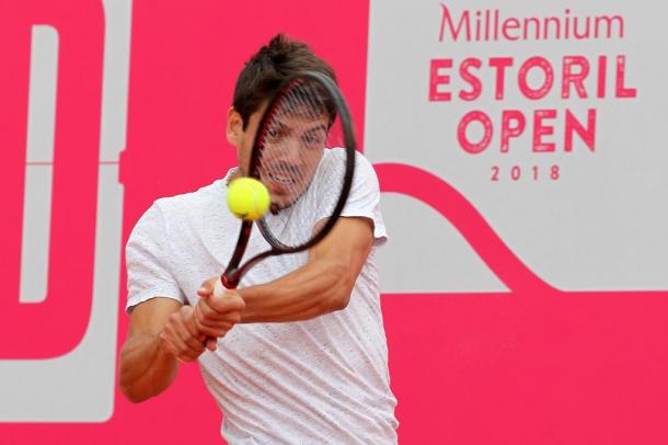 João Domingues in his qualifying first round match against Alessandro Gianessi. (Photo by Millennium Estoril Open)