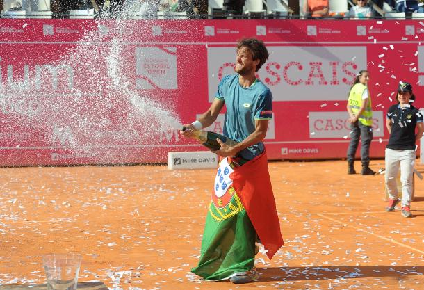 João Sousa celebrating his title at the Millennium Estoril Open. (Photo by Millennium Estoril Open)