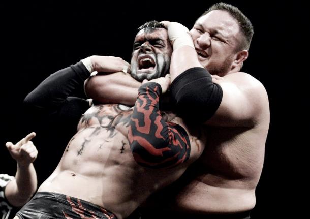 Samoa Joe chokes out Finn Balor turning heel in the process (image: voicesofwrestling.com