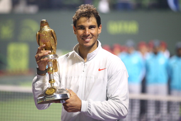 Rafael Nadal with the Qatar Open trophy after his victory in 2014 (Getty/John Berry)