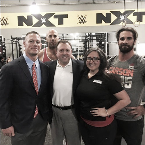 John Cena, Anthony Cesaro and Seth Rollins all pictured at the rehabilitation centre in Orlando (image: starpulse.com)