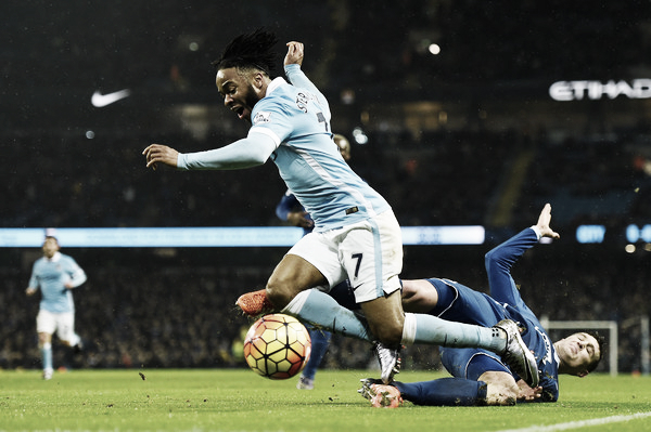 John Stones brought down Raheem Sterling in the dying seconds of the game. (Image: Getty Images)