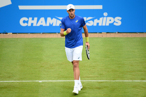 Steve Johnson pumps his first during his upset win. Photo: Patrik Lundin/Getty Images