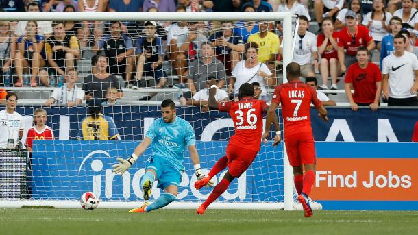 Jonathan Ikone opens the scoring for Paris Saint-Germain against Real Madrid | (Photo: Kirk Irwin - Getty Images)