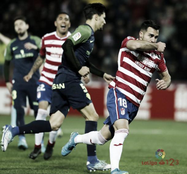 Joselu celebrando su gol. | Imagen: LaLiga.