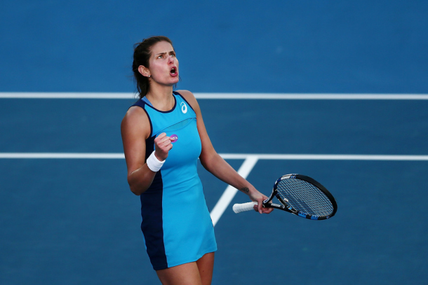 Julia Goerges encourages herself against Wozniacki | Source: Anthony Au-Yeung/Getty Images