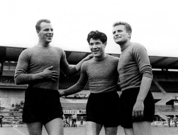 Il Trio Magico composto da John Charles, Omar Sivori e Giampiero Boniperti fu il motivo delle fortune della Juve tra il 1957 e il 1961. Foto: Wikipedia