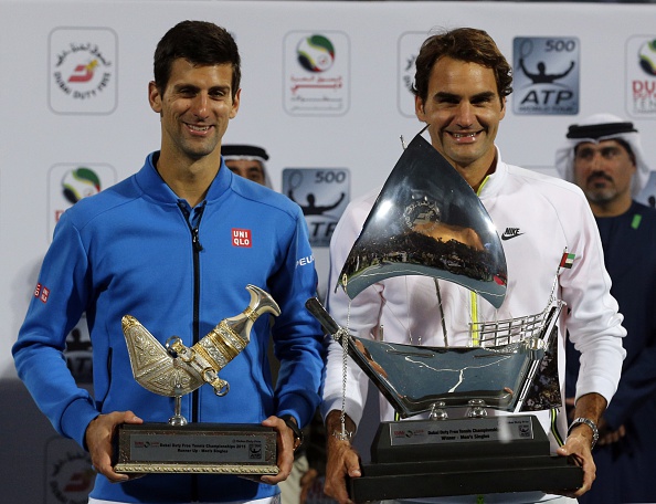 Federer defeated Novak Djokovic to win the Dubai Tennis Championship in 2015. Credit: Karim Sahib/Getty Images