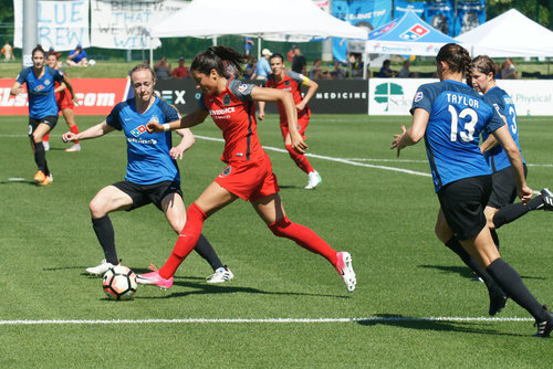 Portland forward Nadia Nadim encounters FCKC defender Becky Sauerbrunn on May 13, 2017. Photo: ISI Photos