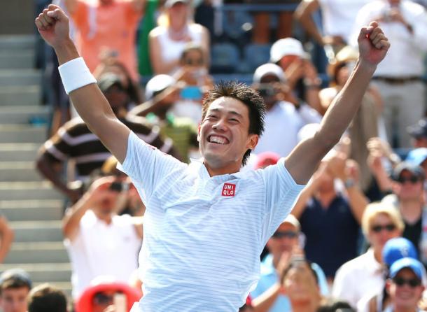 Pure exuberance for Nishikori after beating Djokovic at the 2014 U.S. Open (Photo: Chang W. Lee/The New York Times)