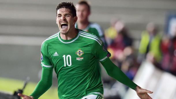 Lafferty celebrates scoring the vital equaliser against Hungary. | Image source: Sky Sports