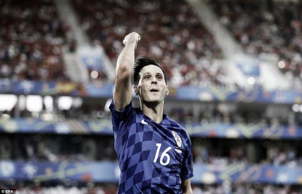 Above: Nikola Kalinić celebrating his goal in Croatia's 2-1 win over Spain | Photo: EPA 