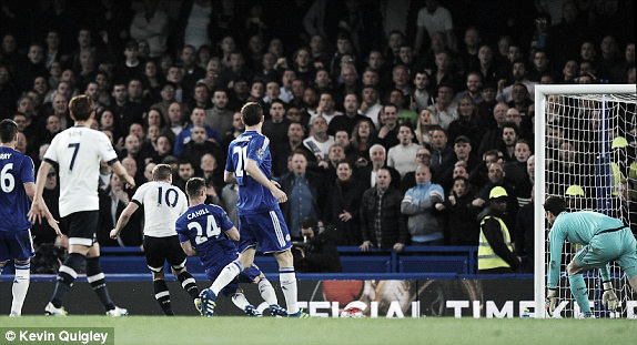 Above: Harry Kane strikes home in Chelsea's 2-1 defeat to Tottenham | Photo: Kevin Quigley 