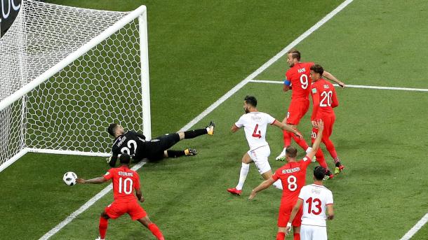 Kane en el primer gol contra Túnez. Foto: FIFA.