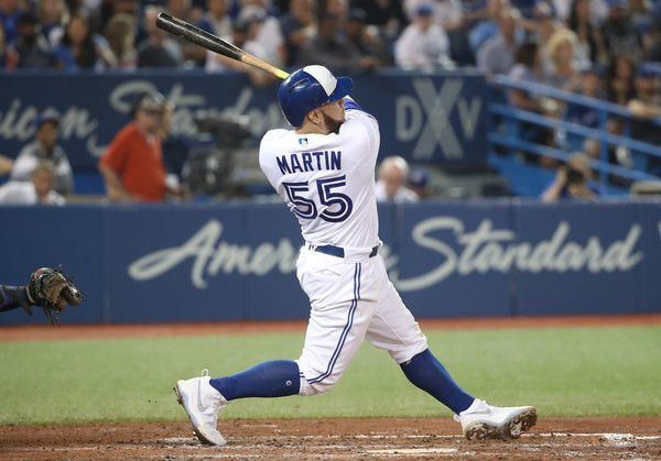 Russell Martin’s double in the seventh inning plated the third and fourth runs of the game for the Blue Jays. | Photo: Tom Szczerbowski/Getty Images