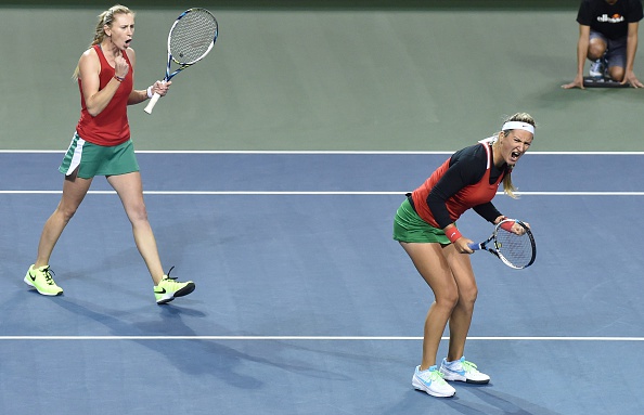 Azarenka and Govortsova in action (Getty/AFP/Kazuhiro Nogi)