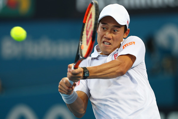 Kei Nishikori in action during the 2017 Brisbane International, reaching the final | Photo: Chris Hyde/Getty Images AsiaPac