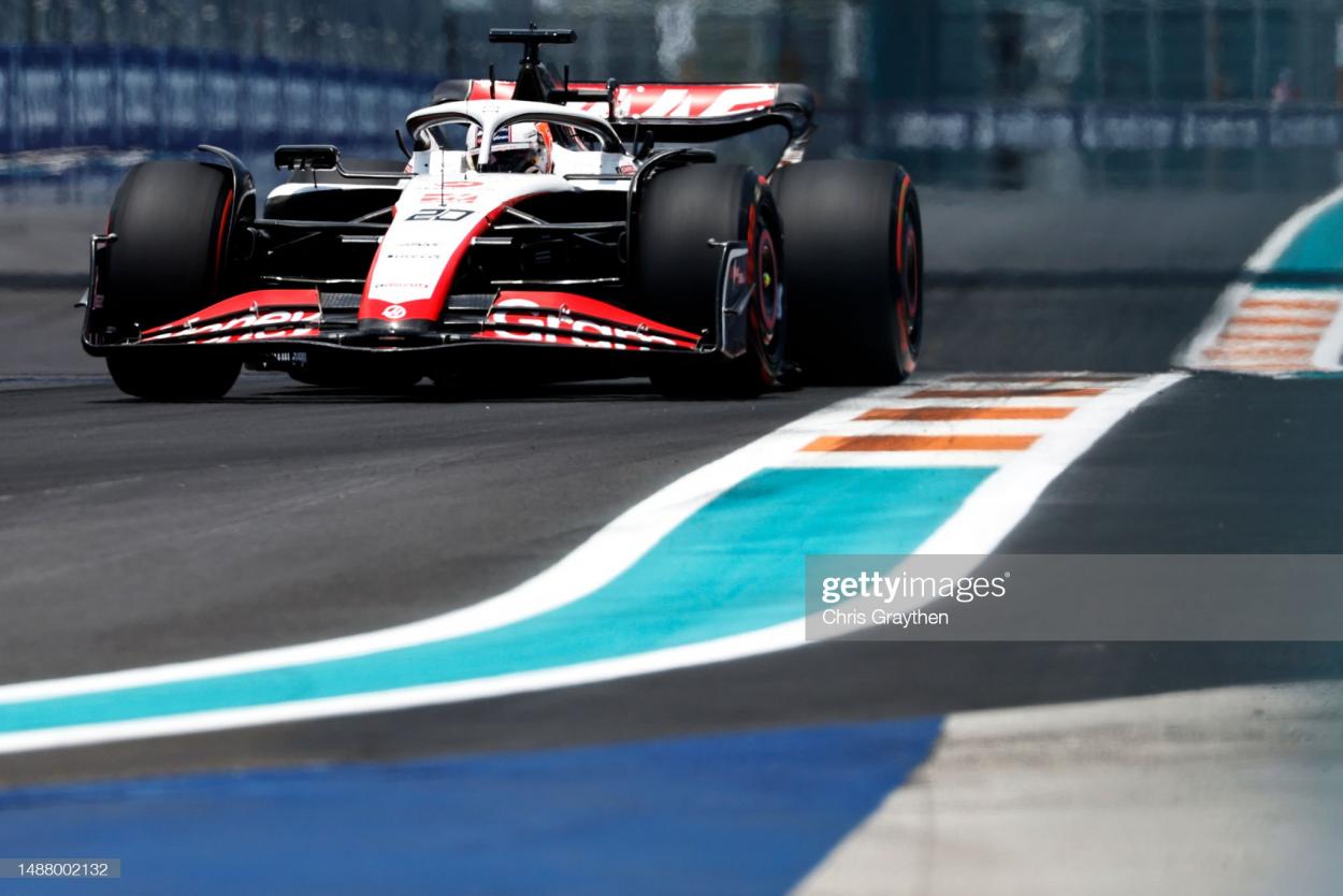 Magnussen, pictured above in his Haas, got his and the team's first pole position last season (Photo by Chris Graythen/Getty Images).