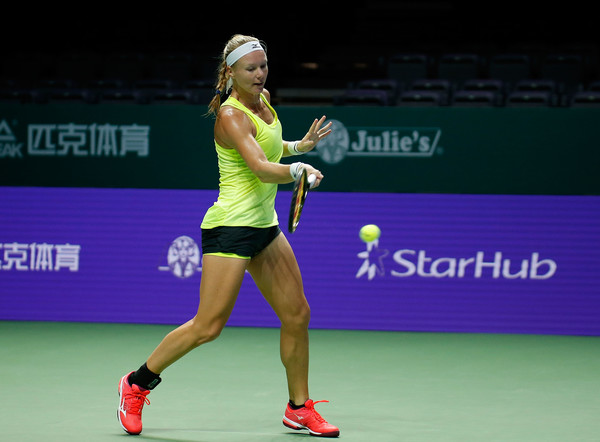 Kiki Bertens practices inside the Singapore Indoor Stadium prior to the tournament | Photo: Yong Teck Lim/Getty Images AsiaPac