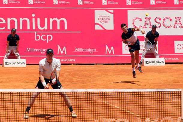 Kyle Edmund and Cameron Norrie playing doubles side by side during the final where they won their first ATP title. (Photo by Millennium Estoril Open)