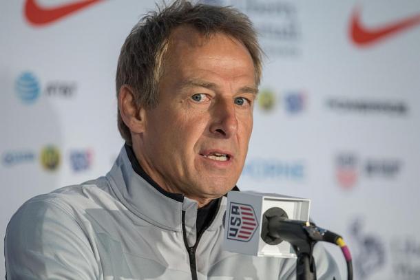 Jurgen Klinsmann speaking at a press conference ahead of the USA's first final phase World Cup qualifying match against Mexico. (Photo credit: MedioTiempo)