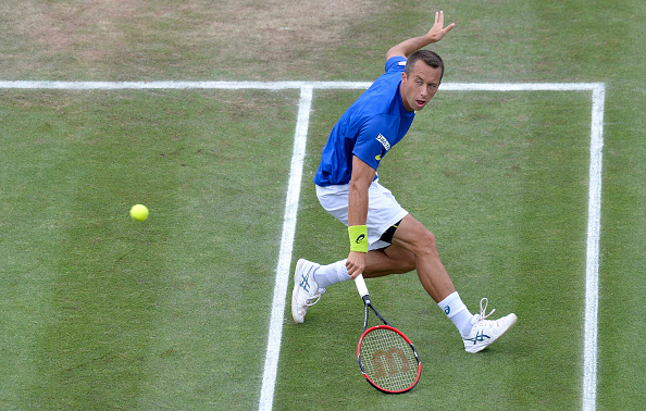 Kohlschreiber plays a backhand during his semifinal win. Photo: Getty Images