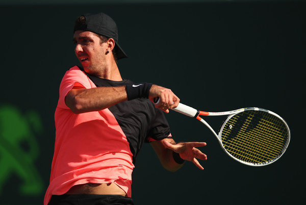 Kokkinakis tees off on one of his clutch forehands during the second round win. Photo: Clive Brunskill/Getty Images