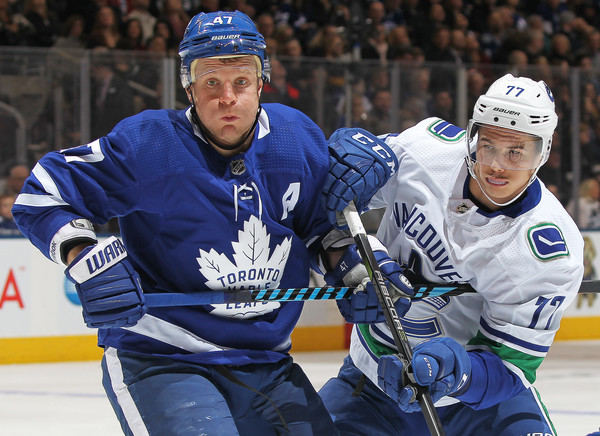 Leo Komarov (left) provides grit and character to the team, but is a free agent this summer. Photo: Claus Andersen/Getty Images