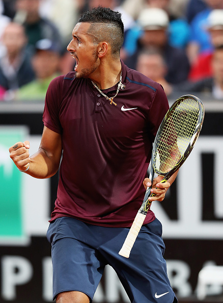 Kyrgios celebrates winning a key point during his second round win. Photo: Matthew Lewis/Getty Images