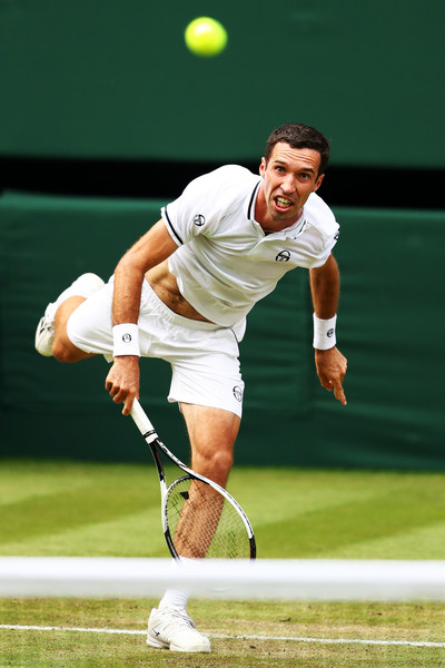 Kukushkin smacks one of his big serves against Nadal. Photo: Michael Steele/Getty Images