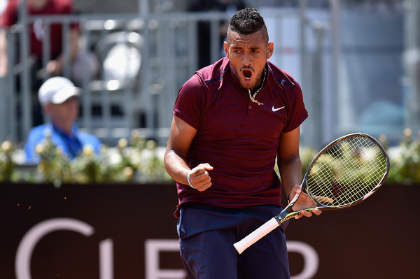 Nick Kyrgios celebrates during his first round win. Photo: Dennis Grombkowski/Getty Images