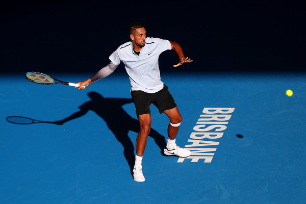 Kyrgios lines up a forehand on his way to the Brisbane final. Photo: Chris Hyde/Getty Images