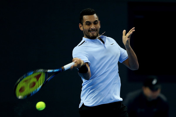 Nick Kyrgios crushes one of his monster forehands. Photo: Emmanuel Wong/Getty Images