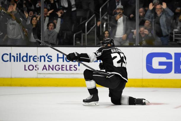 The Kings won 5-4 and Dustin Brown got four of the goals.  (AP Photo/Mark J. Terrill)