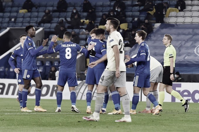 Festejo del Leicester en el segundo gol. Foto: Leicester.