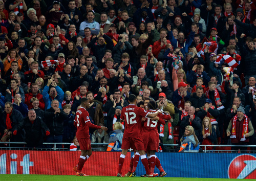 Jugadores del Liverpool celebrando un gol | Fuente: Liverpool FC