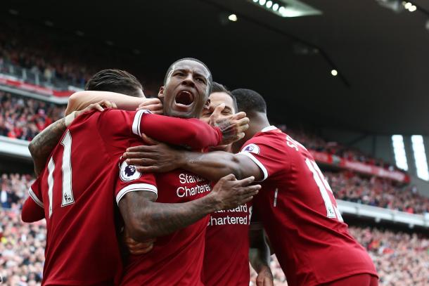 Wijnaldum celebrando un gol | Fuente: Liverpool FC