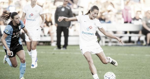 Kansas City, MO - Sunday September 11, 2016: Mandy Laddish during a regular season National Women's Soccer League (NWSL) match between FC Kansas City and the Chicago Red Stars at Swope Soccer Village.